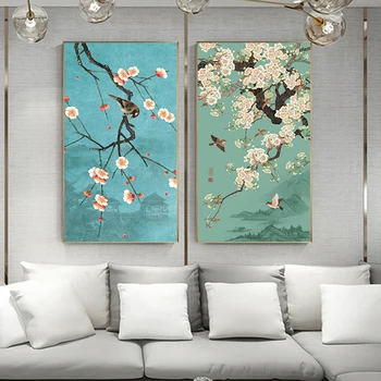 Kinijos Ginkgo Gėlės Paukščių Paveikslai Tapyba Gražus Augalas Didelis Plakatas N Print Abstraktusis Menas, Sienos Nuotrauka už Kambarį Virtuvė