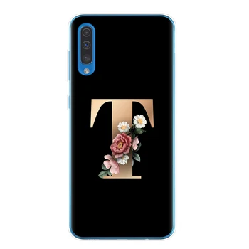 Klasikinis Elegantiškas gėlių abėcėlės raidė šriftu Telefono dėklas, Skirtas Samsung A10 A20 A30 A40 A50 A70 2019 Padengti Minkštos TPU Silikono Atveju