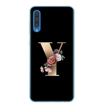 Klasikinis Elegantiškas gėlių abėcėlės raidė šriftu Telefono dėklas, Skirtas Samsung A10 A20 A30 A40 A50 A70 2019 Padengti Minkštos TPU Silikono Atveju