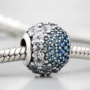 Klasikinis S925 Sterlingas Sidabro Mėlynas Nakties Dangus Putojantis Star Blue Charms Beads tinka Visos Originalios Apyrankės Moterims 