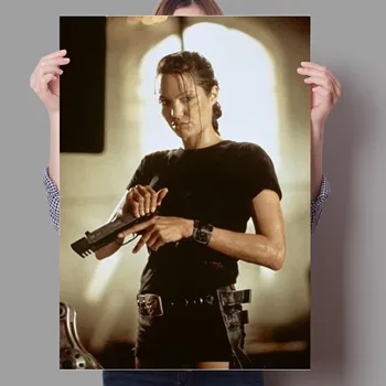 Klasikinis veiksmo-nuotykių filmo Lara Croft: Tomb Raider šeimos wall art deco plakatas Angelina Jolie vaidina Drobė medžiagos o69