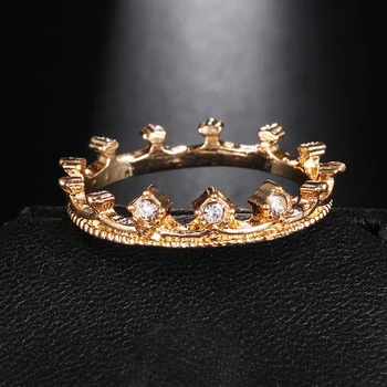 Klasikinis Vestuvių & Sužadėtuvių Crystal Crown &Lapų Žiedas 