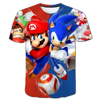 Klasikinių Animacinių filmų Mario, Sonic Sport 3D T-shirt Naujas Harajuku stiliaus Žaidimas Mario Bros Vaikams Drabužių Mario Berniukų Drabužiai Gatvės T-shirt
