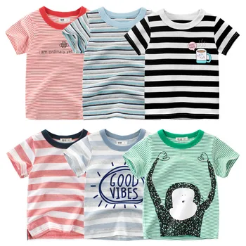 Korėjos 2021 m. Vasaros Marškinėliai Berniukams, Mergaitėms Mados trumpomis Rankovėmis T-shirt Girl Dryžuotas Turas Kaklo Viršų Tee Vaikams Drabužių Didmeninės