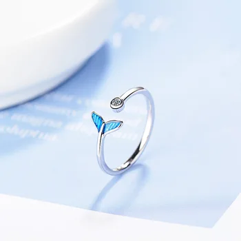 Korėjos Cute Maža Mėlyna Žuvies Uodega Žiedas bižuterijos Cirkonis Kristalų Žiedai Moterims Vandenyno Gyvūnų Žiedas Šalis Gimtadienio Dovana Bague