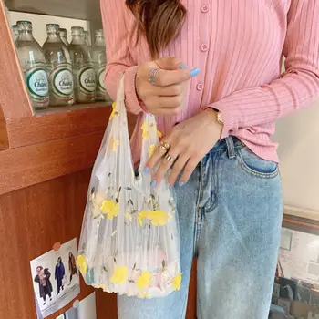Korėjos ins mados siuvinėjimo gėlių maišelį gėlių fėja mažos šviežios akies ranka maišo moterų saldus patogu, Aišku, pirkinių krepšiai mergaitės