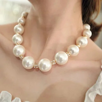 Korėjos Klasikinis Perlų Vėrinį apvalių perlų imitacija vertus-gręžtiniai Kamuolys Grandinės moterims