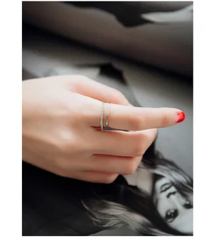 Korėjos Stiliaus Realaus Grynas 925 Sterlingas Sidabro Multi-layer Kristalų Žiedai Moterų Mados Vestuvinių Žiedų Reguliuojamas Žiedas