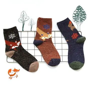 Korėjos storas vilnos, medvilnės moterų mergina įgulos kojinės rudenį, žiemą Harajuku gyvūnų Lapė, Vilkas dryžuotas sox prekės mielas mielas kalėdų