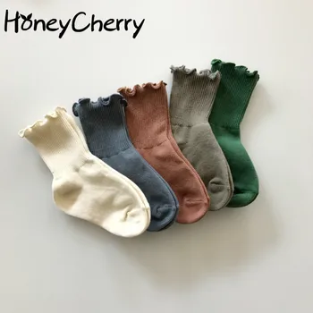 Korėjos versija grybelio vientisos spalvos dviguba adata kojinės mergaitėms, vaikams, pavasarį ir vasarą medvilnės prarasti kojinės kojinės naujagimiui