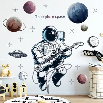 Kosmoso Astronautas Sienų Lipdukai Vaikų Kambario Berniuko Kambarį Apdailos Planetų Sienos Lipdukai Dekoratyviniai Lipdukai Miegamojo Sienų Tapetai