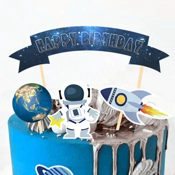 Kosmoso Tema Šalies Apdaila Astronautas Raketų Tortas Topper Gimtadienio Cupcake Vėliavos Desertas Stalo Žymeklį Pyragas Apdaila