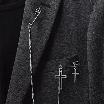 Kostiumas punk pin įrašą grandinės sagė vyrų ir moterų ilgų kryžiaus pin sagė priedai