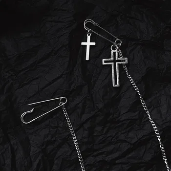 Kostiumas punk pin įrašą grandinės sagė vyrų ir moterų ilgų kryžiaus pin sagė priedai