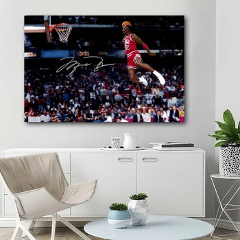 Krepšinio Plakato Michael Jordan plaukioja dunk Nuotrauką Tapybos Drobė Spausdinti Sienos Menas Namų Kambario Dekoro