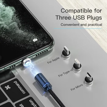 KUULAA Magnetinio Kabelis USB C Tipo Mikro iPhone 3A Greito Įkrovimo Laidas USB Duomenų Įkrovimo Laidas LED Apšvietimas Magnetas Tipas-C Mokestis