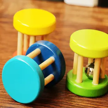 Kūdikių 1pcs Montessori Medinis Narvas Barškučių Žaisliniai Muzikos Vertus Bell Priemonių Drebulys Handbell Žaislai Intelektinės Švietimo Žaislai