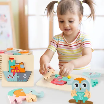 Kūdikių 3D Mediniai Galvosūkiai Vaikams Anksti Švietimo Žaislai, Medinė Dėlionė 3D Dėlionės, Žaislų Montessori Ugdymo Vaidina Vaiką