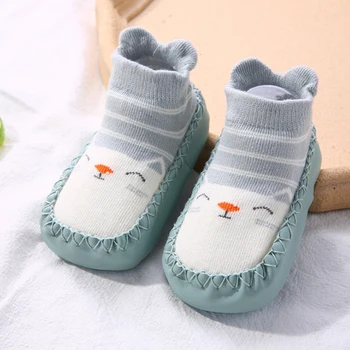 Kūdikių kojinės su guminiais padais, skirti vaikams kojinės batų namų šlepetės mergytę namo aukšte kojinės anti slip gyvūnų pirmieji žingsniai