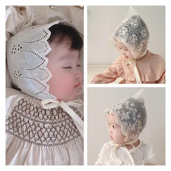 Kūdikių Mergaitės, Nėriniai Kepurės Skrybėlės Korėjos Japonija Naujagimiui Fotografijos Prop Gėlių Variklio Dangčio Skrybėlę Vaikas Princesė Baltos Medvilnės Skrybėlę Priedai