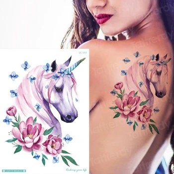 Laikinai tigras tatuiruotė vandeniui laikinos tatuiruotės gyvūnai vilkas lapė, briedis tatuiruotės vienaragis arklys seksualus netikras, tatuiruotė moters, merginos