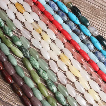 Lan Li bižuterijos 15x6mm spalvotų gamtinių akmenų, laisvi karoliukai 