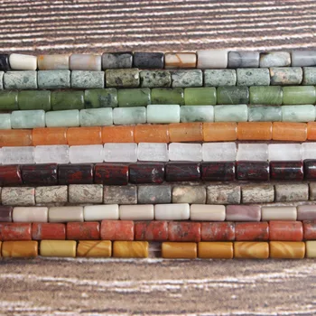Lan Li bižuterijos 6x3mm spalvotų gamtinių cilindrų akmenys, karoliukai 