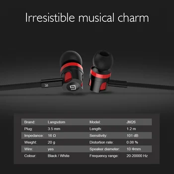 Langsdom laidinio in-ear Ausinės JM26 muzikos, žaidimų nešiojamas 3.5 mm ausinių jm21 stereo ausinių audifonos fones su mikrofonai