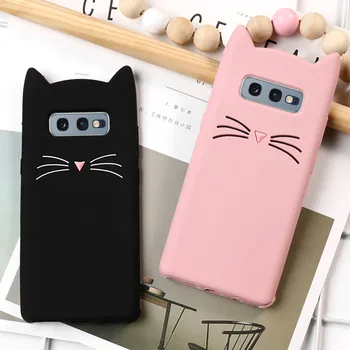 LAPOPNUT Telefono dėklas Samsung Galaxy S10 S10e S8 S9 Plus S7 Krašto Mielas 3D Animacinių filmų Gyvūnų Kačių Ausų Minkštas Silikoninis Dangtelis Coque 