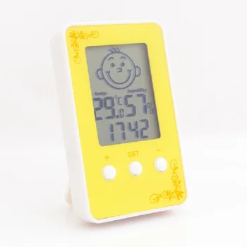 LCD Skaitmeninis Kambario Laikrodis Termometras su Drėgmėmačiu Kūdikio Šypsena Verkti Veido Temperatūros duomenų Kaupiklis Drėgmės Matuoklis Patalpų ir Lauko