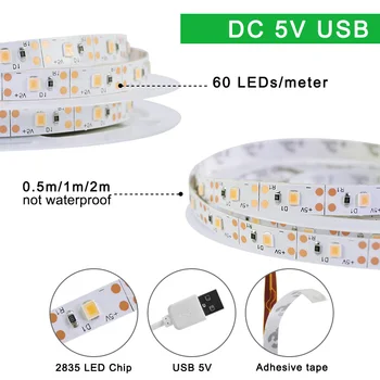LED Augti Šviesos Pilno Spektro LED Juostelės USB 5V 1m 2m 3m 0,5 m SMD 2835 Chip LED Fito Lempos efektą Sukeliančių Hydroponic Augalų Auginimas