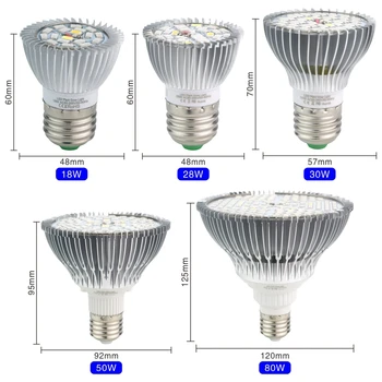 LED Grow Light E27 Visą Spektrą 18W 28W 30W 50W 80W už Hydroponics Augalų Šviesos AC85-265V 110V, 220V Led Grow Lempa