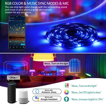 Led Juostelė WIFI RGB Juosta 5050 SMD USB Juostelės diodų led Šviesos Juostelės Lankstus TV Apšvietimas Su 3Key/ 24Key IR Nuotolinis/ Wifi Kontrolės