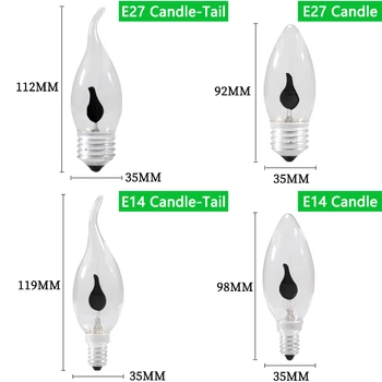 Led lemputė E14 E27 Edison, Mirgėjimas Liepsnos Led Žvakių Šviesos Gaisro Apšvietimo Derliaus 3W AC220V 240V Uodega Retro Dekoro Energijos Taupymo Lempa