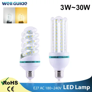 LED Lemputė E27 E14 LED Lempos, 30W 20W 16W 12W 9W 5W 2835SMD AC 220V 240V lampara Energijos taupymo led Kukurūzų lempos Lentelė šviesos Bombillas