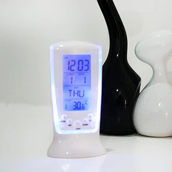 LED Mėlynos Šviesos Skaitmeninis Mini Stalinis Laikrodis Su Elektroninio Kalendoriaus Termometras Led Stalo Laikrodis 7 Skamba Žadintuvas 13*6*5.5 cm