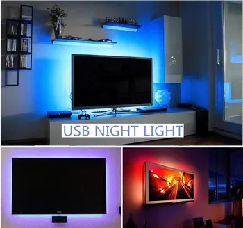 LED Nakties Šviesos Eilutę DC5V Su USB Kabeliu 50CM 1M 2M 3M 4M 5M USB LED juostelės šviesos lempos SMD 3528 TV/ PC/ Laptop