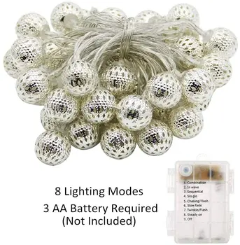 LED Pasaulyje String Žibintai, Dekoratyviniai Maroko Orb Sidabro spalvos Metalo Kamuoliukus Baterija USB Powered Patalpų Lauko Apdailos Kalėdų