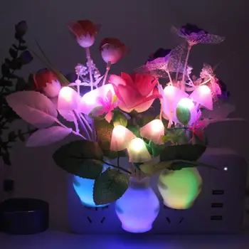 LED Spalvinga Gėlių Naktį Žibintai, Šviesos jutiklis, Šviesos Lempa, EU Plug Jutiklis Šviesos namuose miegamojo sienų apdaila