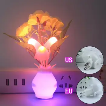 LED Spalvinga Gėlių Naktį Žibintai, Šviesos jutiklis, Šviesos Lempa, EU Plug Jutiklis Šviesos namuose miegamojo sienų apdaila