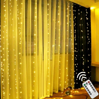 LED Užuolaidų String Žibintai Pasakų Girliandą Nuotolinio Valdymo 3M USB 7 Blykstės Režimai Naujųjų Metų Kalėdų Lauko Vestuvių Namų Dekoro