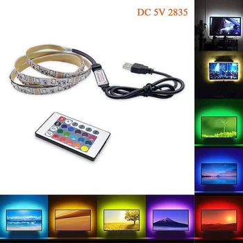 LED Šviesos Juostelės USB 2835SMD DC5V Lanksti LED Lempos Juosta RGB Juostelėms 1M 2M 3M 4M 5M TV Darbastalio Ekrano Apšvietimas Diodų Juosta