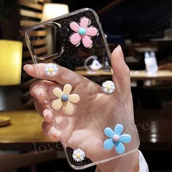 Lovebay 3D Gėlės Blizgučiai Telefono dėklas Skirtas iPhone 11 Pro SE 2020 7 8 6 6s Plus X XR XS Max Skaidrus Bling Minkštos TPU Galinį Dangtelį