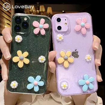 Lovebay 3D Gėlės Blizgučiai Telefono dėklas Skirtas iPhone 11 Pro SE 2020 7 8 6 6s Plus X XR XS Max Skaidrus Bling Minkštos TPU Galinį Dangtelį