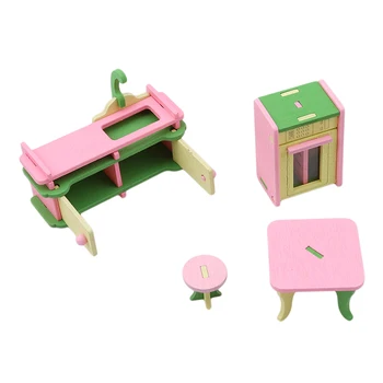 Lėlių namelio Baldai, dvigulė Lova su Pagalvės ir Antklodė Medinės Lėlės Vonios kambario Baldai Miniatiūriniai Lėlių Vaikai Vaikui Žaisti Žaislas
