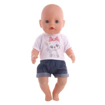 Lėlės Drabužių Mielas Gyvūnas Modelis Tiktų marškinėliai + Trumpas Džinsai 18 Colių Amerikos Lėlės Mergaičių ir 43 Cm, Naujas Gimęs Kūdikis,Lėlės Batai