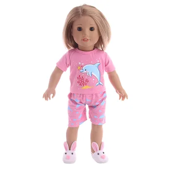 Lėlės Drabužių Mielas Gyvūnas Modelis Tiktų marškinėliai + Trumpas Džinsai 18 Colių Amerikos Lėlės Mergaičių ir 43 Cm, Naujas Gimęs Kūdikis,Lėlės Batai