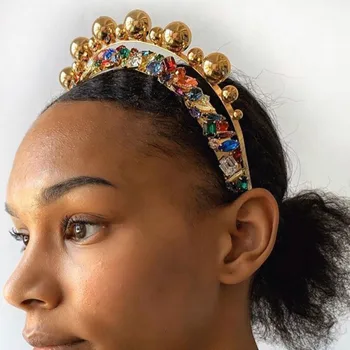 Madinga Prabanga Hairbands Didelis Perlai, kalnų krištolas Lankelis Moterims, Elegantiškas Plaukų Juosta Šalis Vestuvių Merginos Plaukų Accesorios Dovanos