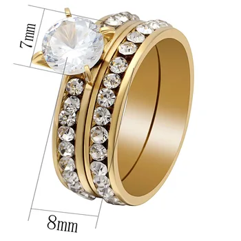 Mados 316L Nerūdijančio plieno Žiedas Vyrams Ir Moterims Centras Cool white crystal nustatyti vestuvinis žiedas rinkiniai papuošalai