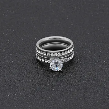 Mados 316L Nerūdijančio plieno Žiedas Vyrams Ir Moterims Centras Cool white crystal nustatyti vestuvinis žiedas rinkiniai papuošalai